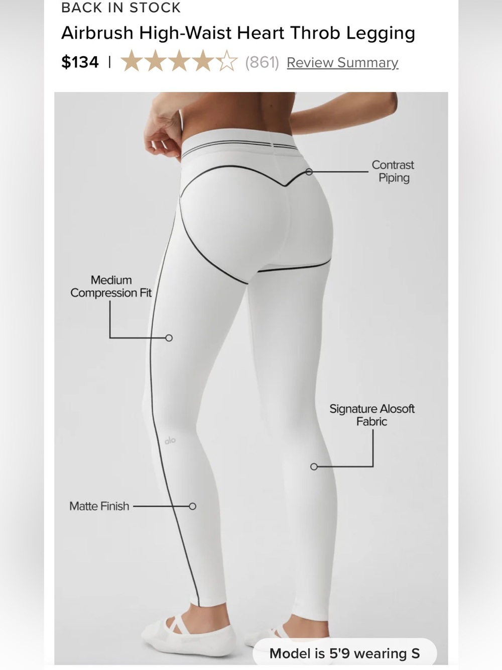 Set!(2)ALO Airbrush HighWaist Heart Throb Legging XS & Bra S White Black - Picture 3 of 16